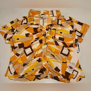 L.I.F.E Love Is For Eternity Geometric Button-Up Shirt in Orange and Brown